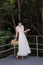 Load image into Gallery viewer, Tencel Eyelet Empire Maxi Dress in Cream
