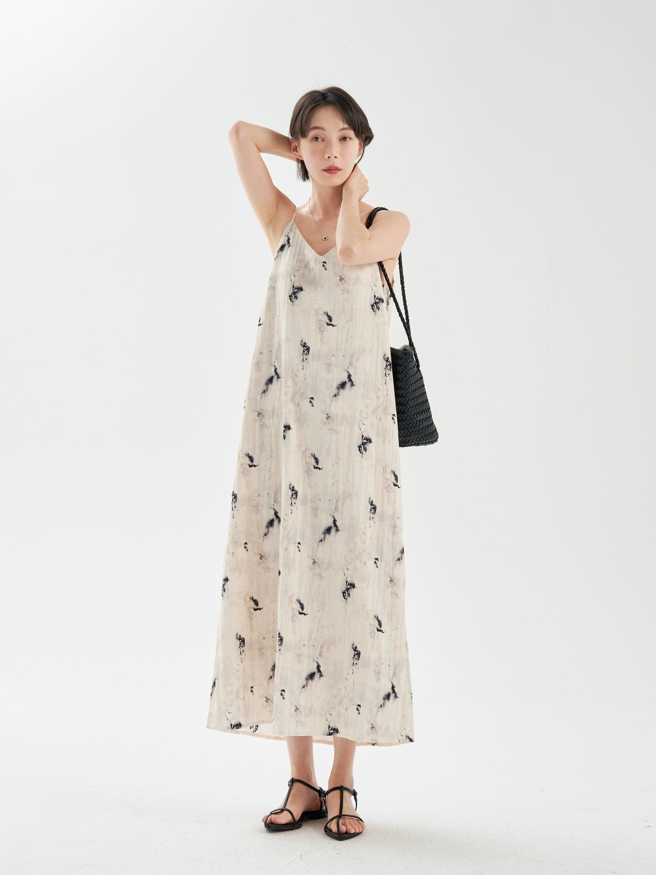 Printed Cami Slip Dress in Cream