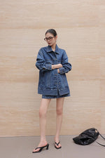 Load image into Gallery viewer, Oversized Long Denim Jacket in Blue
