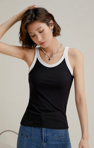 Contrast Edge Tank Top in Black