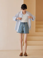 Load image into Gallery viewer, High Rise Denim Shorts in Blue
