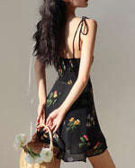 Load image into Gallery viewer, Chrisoula Floral Tie Strap Mini Dress in Black
