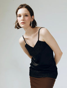 Satin Lace Detail Camisole in Black