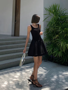 Stretch Flare Mid Dress in Black