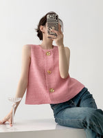 Load image into Gallery viewer, Tweed Button Blouse in Pink
