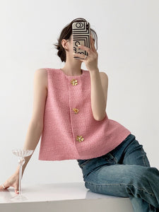 Tweed Button Blouse in Pink