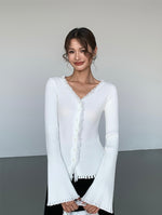 Load image into Gallery viewer, Fray Edge Trumpet Sleeve Cardigan Top [2 Colours]
