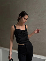 Load image into Gallery viewer, Asymmetric Drape Top in Black
