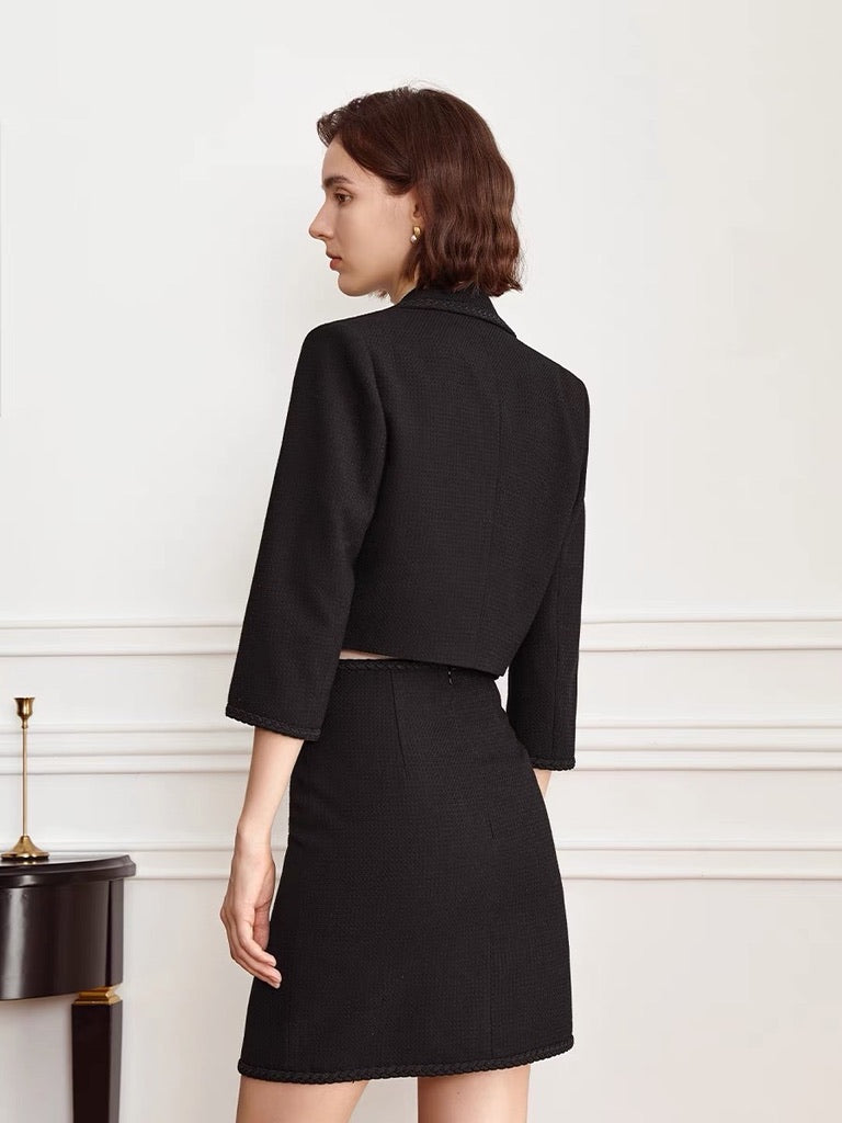 Tweed Mini Shift Skirt in Black