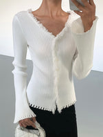 Load image into Gallery viewer, Fray Edge Trumpet Sleeve Cardigan Top [2 Colours]
