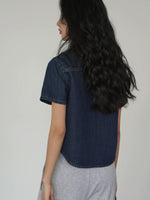 Load image into Gallery viewer, Denim Button Short Shirt in Navy
