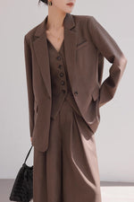 Load image into Gallery viewer, Vest + Blazer + Trousers Set in Brown
