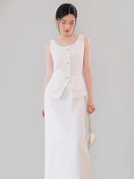 Load image into Gallery viewer, Tailored Maxi Sleeveless Suit Dress in White
