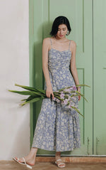 Load image into Gallery viewer, Tie Back Floral Panel Maxi Dress in Blue
