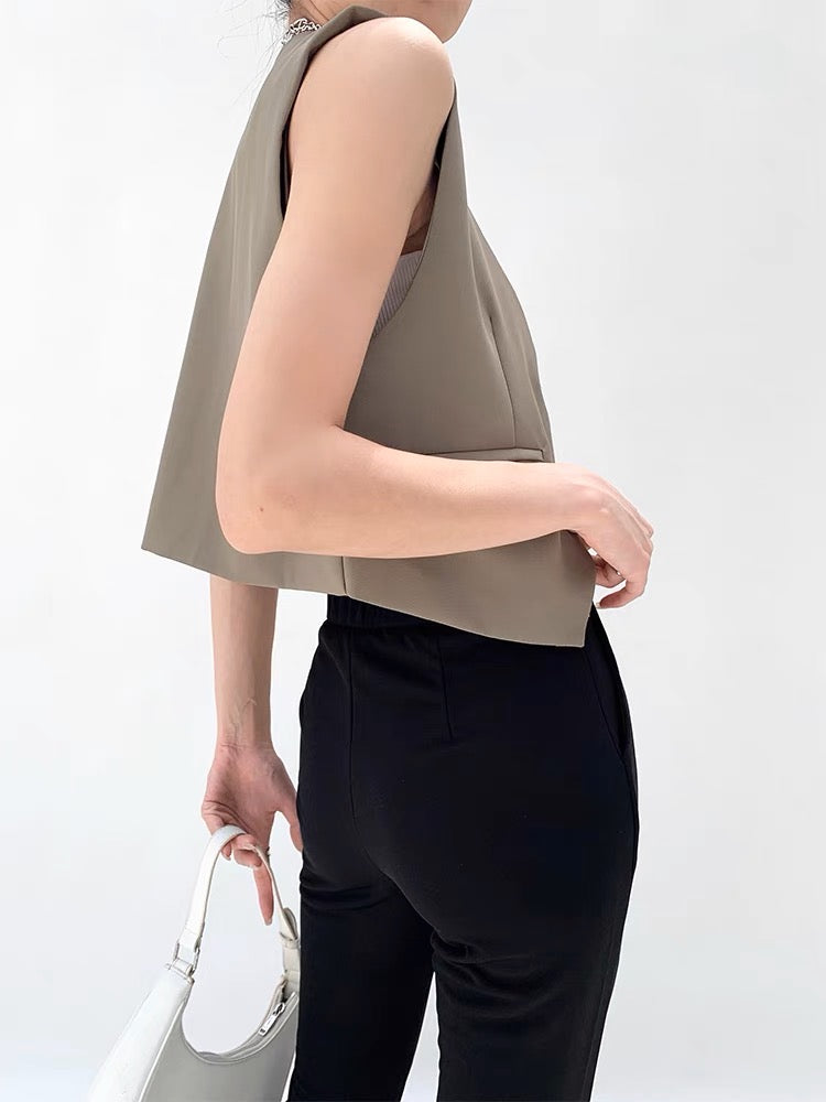 Relaxed Boxy Sleeveless Vest Top in Latte