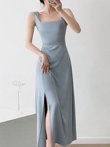 Tailored Sleeveless Slit Midi Dress in Blue