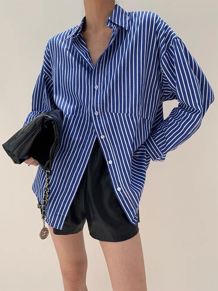 Oversized Striped Shirt in Blue