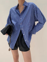 Load image into Gallery viewer, Oversized Striped Shirt in Blue
