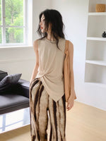 Load image into Gallery viewer, Sleeveless Drape Shirring Top in Beige
