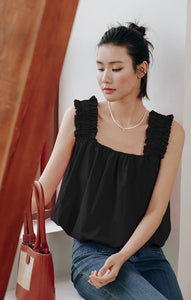 Gathered Strap Bubble Top in Black