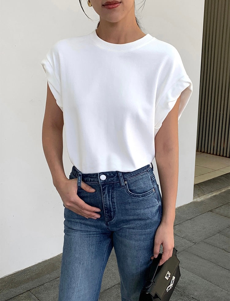 Twist Sleeve Hem Tee in White