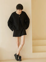 Load image into Gallery viewer, Oversized Wool Blend Tweed Pocket Jacket in Black
