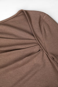 Asymmetric Side Shirring Long Top in Black