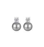 Load image into Gallery viewer, Diamante Grey Pearl Stud Earrings
