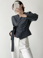 Load image into Gallery viewer, Wrap Tie Blazer in Grey
