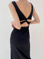 Load image into Gallery viewer, Cutout Twist Back Slit Dress in Black
