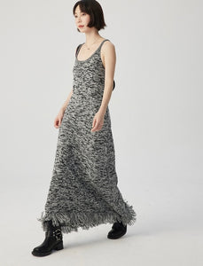 Melange Knit Cami Maxi Dress in Grey
