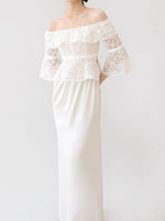 Load image into Gallery viewer, Off Shoulder Lace Flute Top in White
