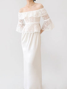 Off Shoulder Lace Flute Top in White
