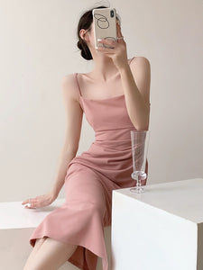 Gathered Cami Slit Dress in Pink