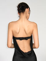 Load image into Gallery viewer, Silk Blend Drop Back Bow Drape Dress in Black
