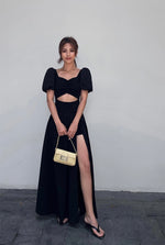Load image into Gallery viewer, Sweetheart Cutout High Slit Maxi Dress in Black
