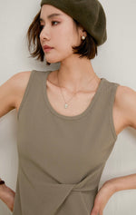 Load image into Gallery viewer, Twist Detail Sleeveless Dress in Khaki
