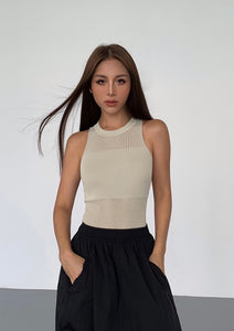 Knitted Panel Sleeveless Top in Cement