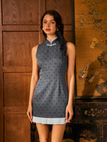 Load image into Gallery viewer, Polka Contrast Mini Cheongsam in Grey
