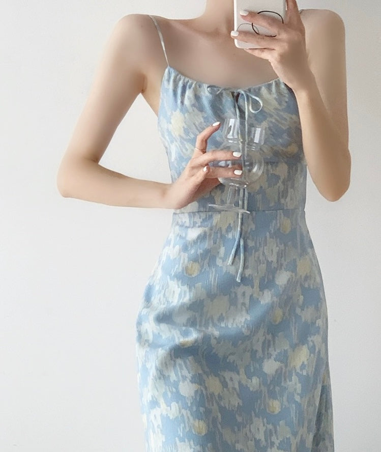 Watercolour Cami Midi Dress in Blue