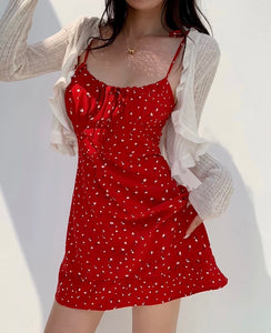 Poppie Floral Tie Strap Mini Dress in Red