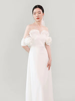 Load image into Gallery viewer, Curved Rose Off Shoulder Gown in White
