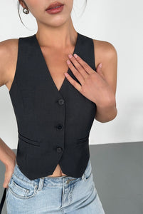 Back Cutout Tailored Vest in Grey