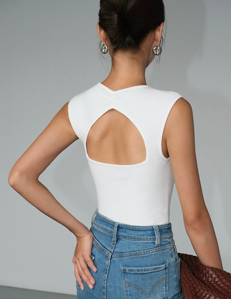 Sleeveless Cutout Back Top in White