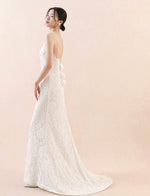 Load image into Gallery viewer, Drop Back Floral Lace Gown in White
