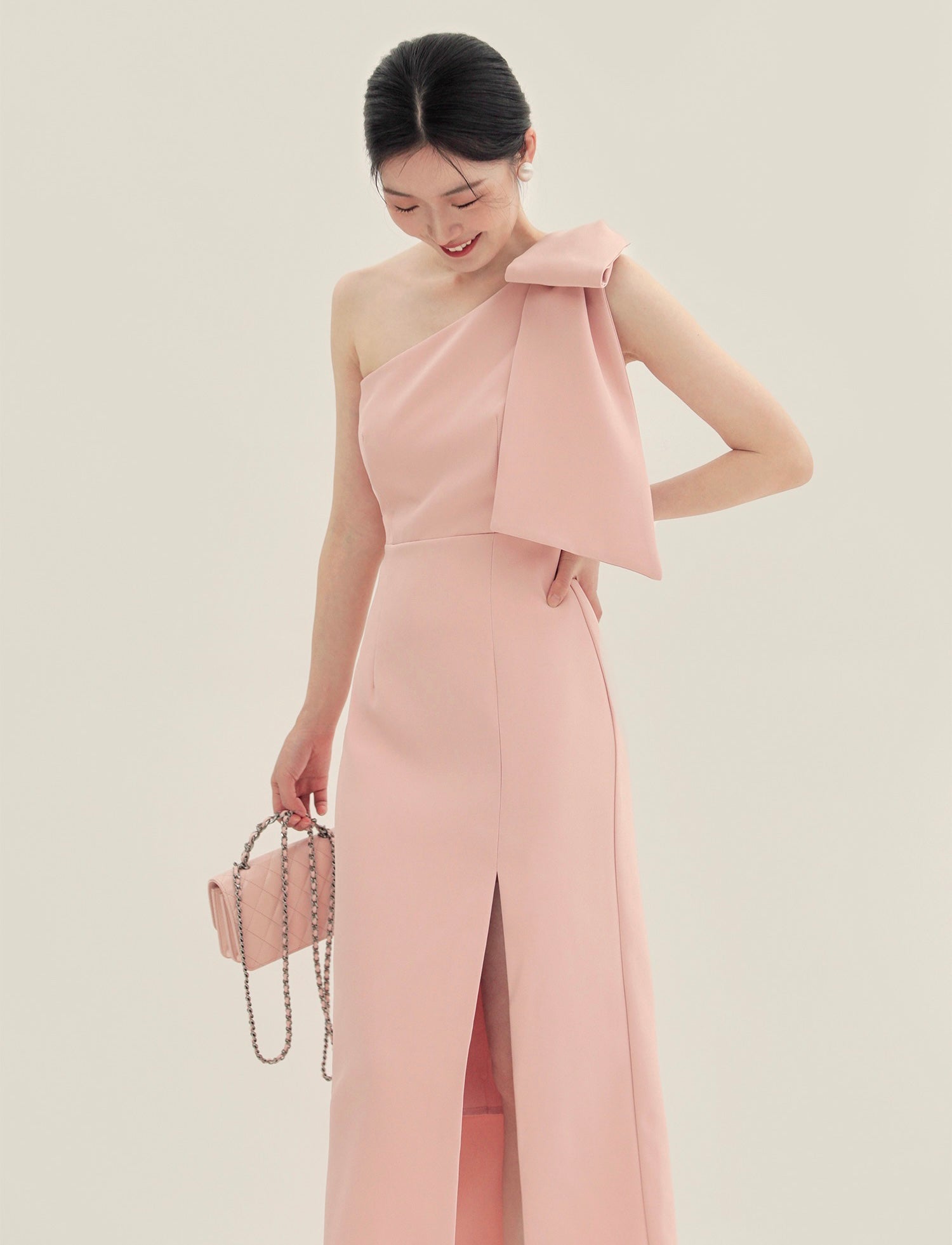 [Ready to Ship] Toga Bow Slit Midi Dress in Pink