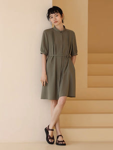 2-Way Twill Pleat Pocket Dress in Olive