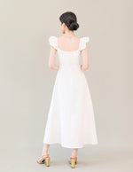 Load image into Gallery viewer, Flutter Sleeve A-Line Dress in White
