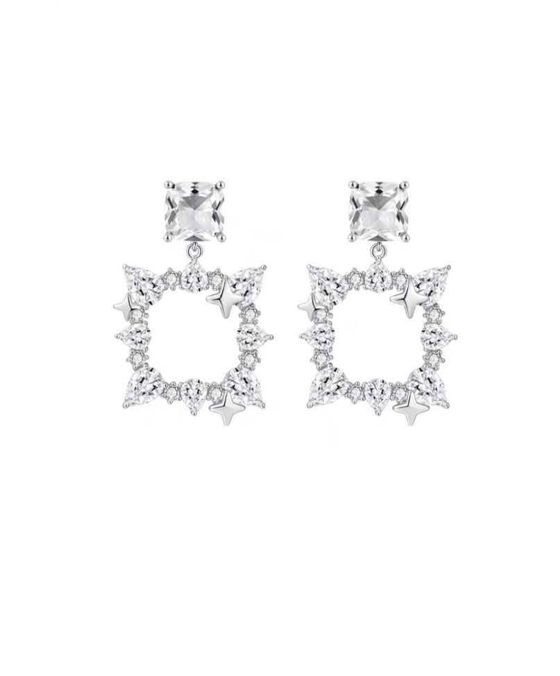 Diamante Square Drop Earrings