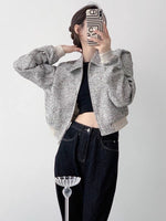 Load image into Gallery viewer, Textured Collar Bomber Jacket in Grey
